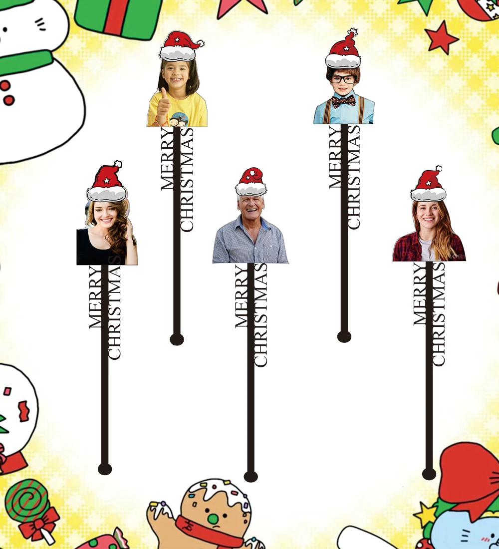 30/50/100Pcs Personalized Christmas Acrylic Cocktail Stirrers Cocktail SticksParty Bar Tags Drink Charm Toppers Party Decor