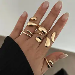 DIEZI 6Pcs/Set Vintage Geometric Gold Silver Color Metal Open Ring for Women Men Goth Punk Adjustable Couple Rings Gift Jewelry