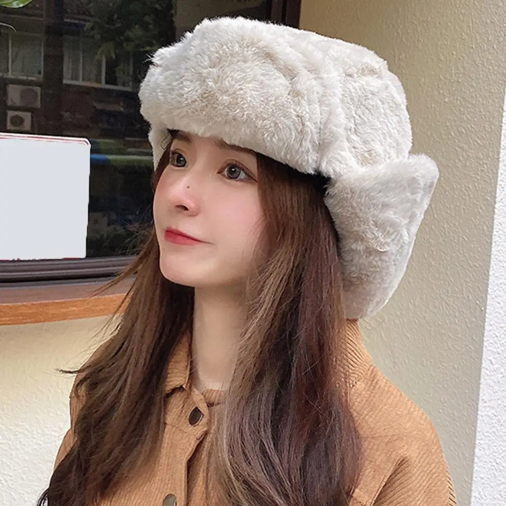 Women's Winter Thickened Warm Beanie Russian Caps Korean Fashion Ushanka Earflap Pilot Hat Women's Trend Bomber Hat Adjustable