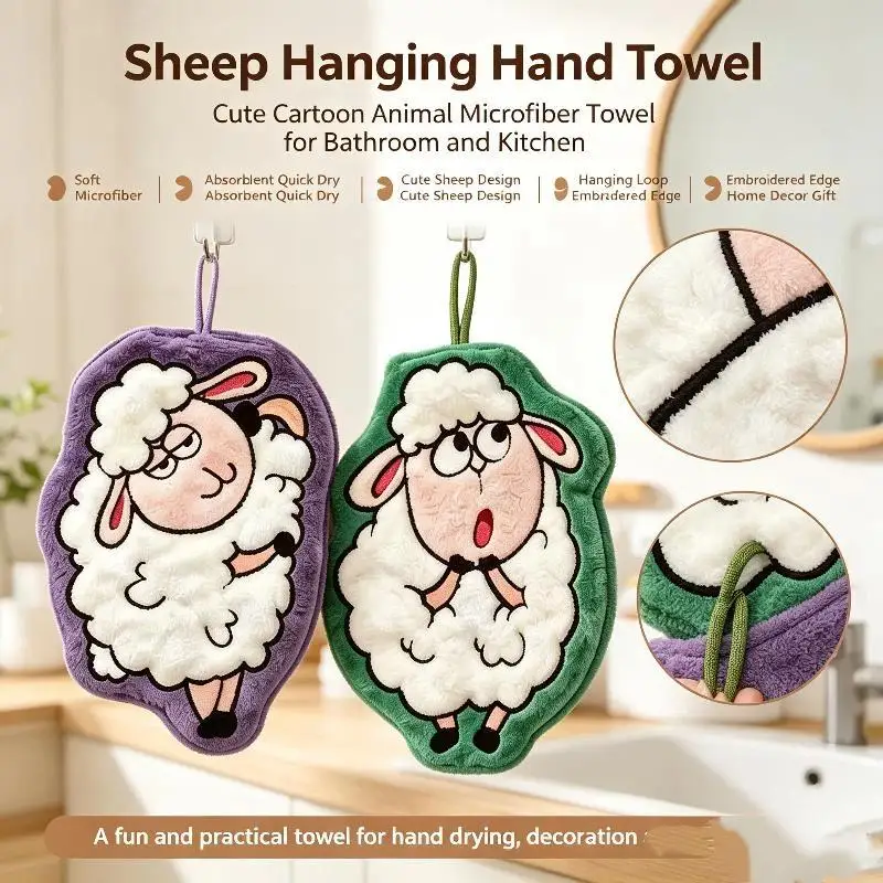 Creativity Cute Sheep Shaped Hanging Hand Towels For Bathroom Kitchen Use Home Textiles For Children Hand Wiping