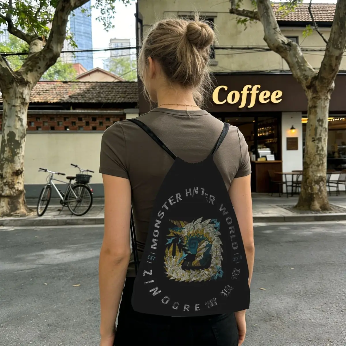 Monster Hunter Vintage Zinogre Backpacks Multi-function Drawstring Bags Sports Bag Book Bags for Travel School