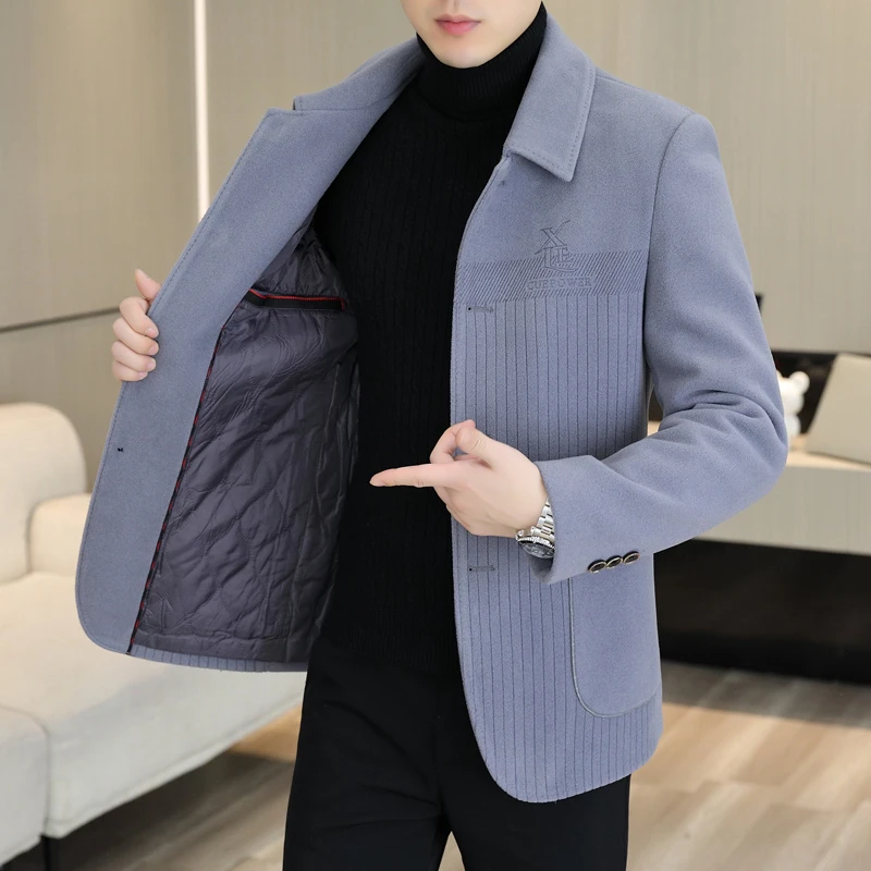 

High-quality Winter Thickened Warm Woolen Jacket Men Lapel Casual Business Wool Blends Trench Coat Social Streetwear Overcoat