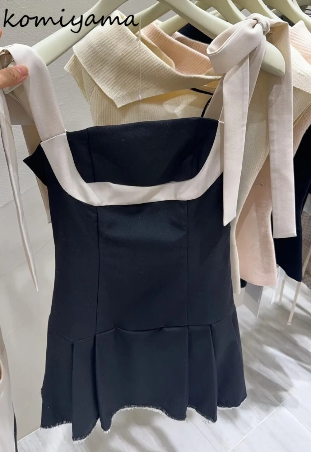 

Pleated Hem Woman Dress Bow Lace-up 2025 Vestidos Spicy Girl Sleeveless Dresses Summer New Mini Robe Mini Ropa De Mujer