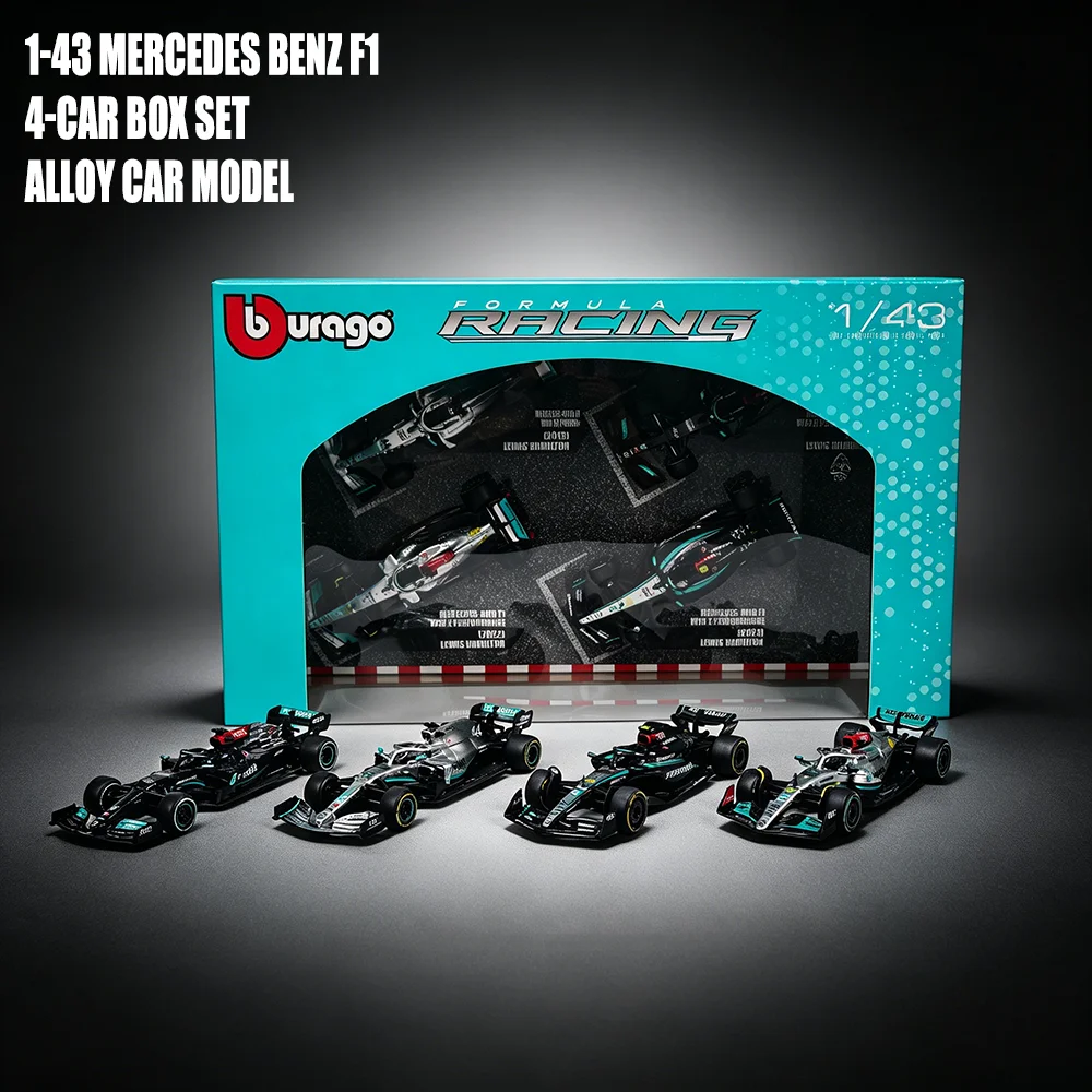 

Bburago 1:43 Mercedes-Benz #44 Hamilton 4-car box Classic Collection alloy car model toy 2019 W10 2021 W12 2022 W13 2024 W15