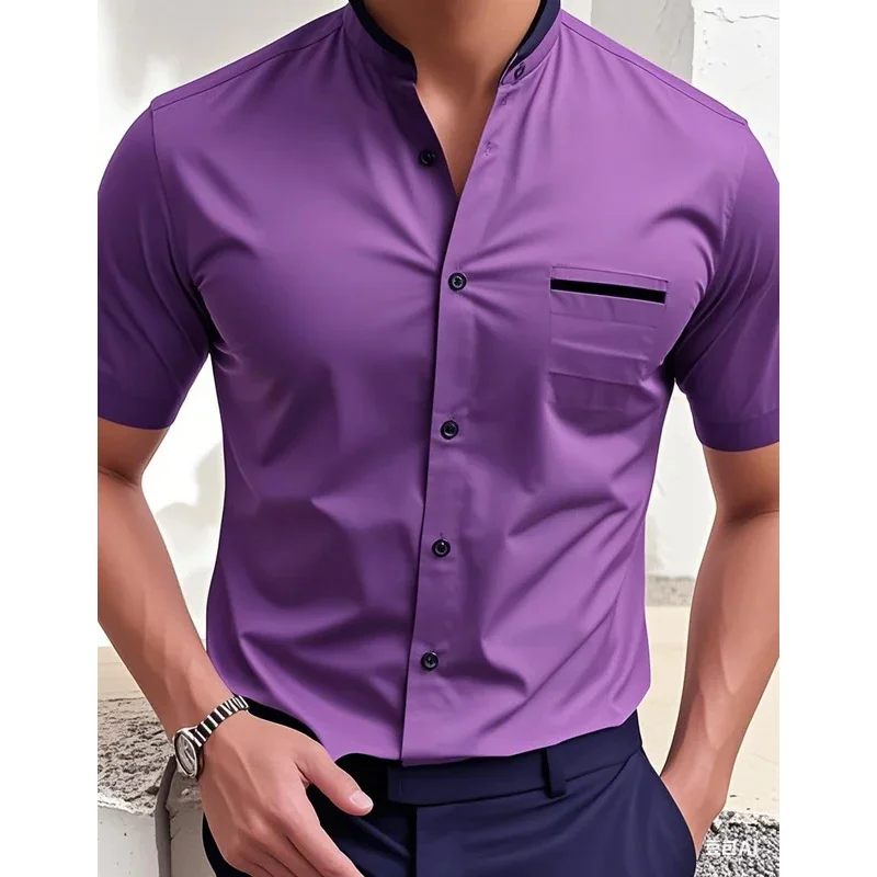 Nine-color men's shirt, 3D printed Hawaiian clothing, business casual short-sleeved stand-up collar, comfortable and soft fabric