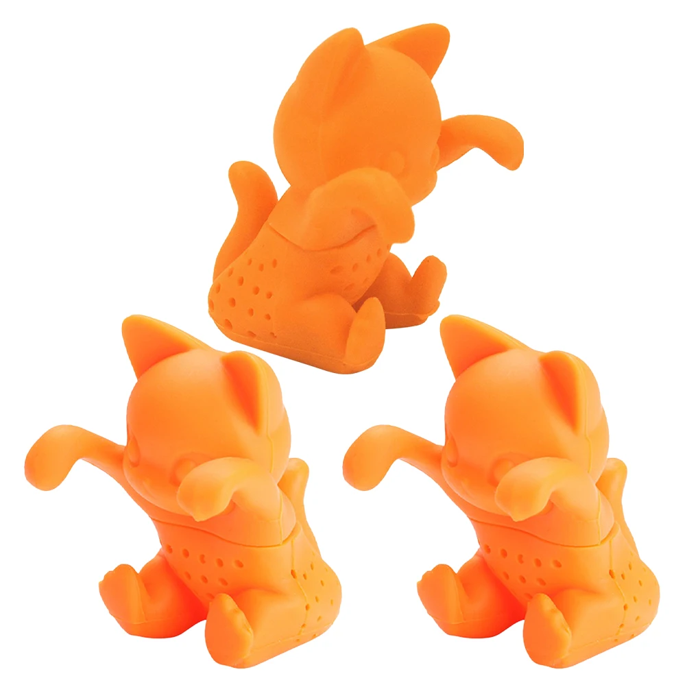 

3pcs Cute Cat Infuser Set Silicone Animal Shape Strainer Loose Use Dishwasher Safe Filters For Mugs Cups Orange Funny