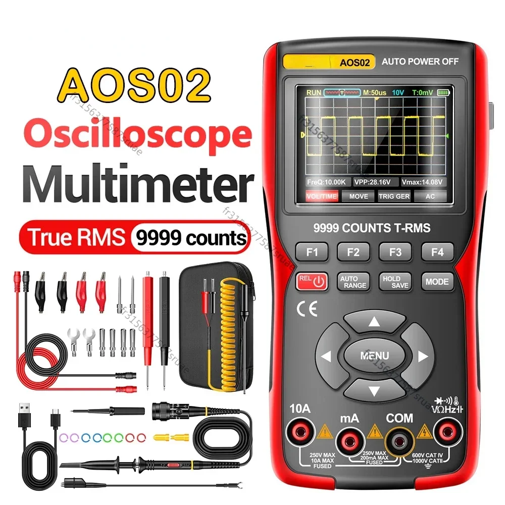 AOS02 Professional Digital Oscilloscope Multimeter True RMS 48MS/s Sampling Rate 10MHZ Analog Bandwidth Data Storage