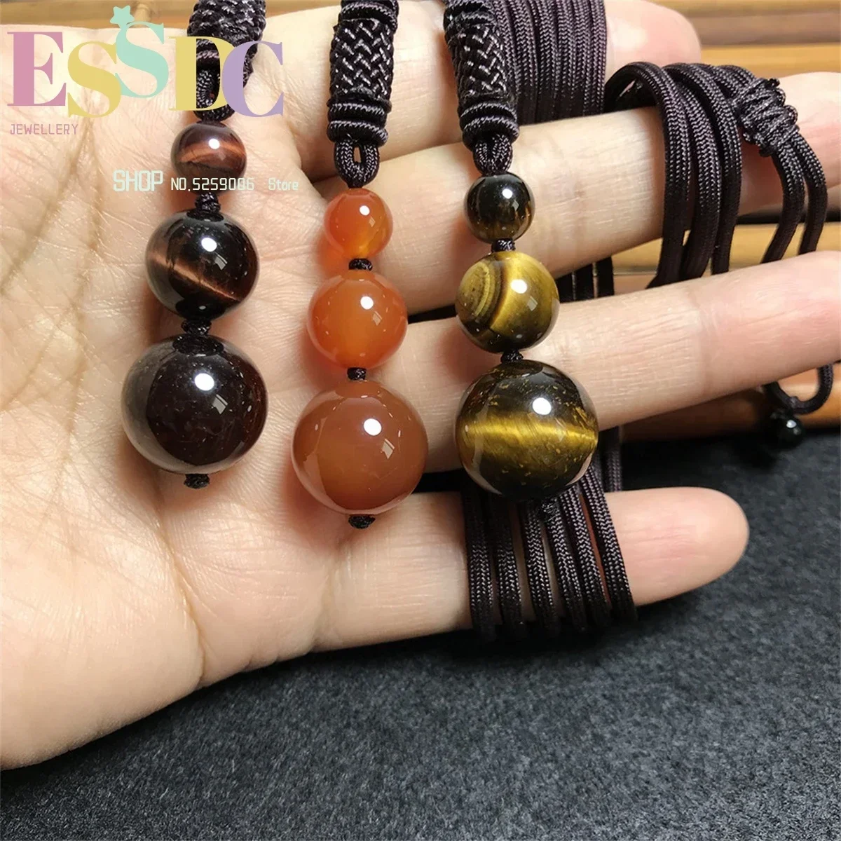 Fashion Charm Necklace 16mm Agate Pendant  Red Tiger Eye  Silver Obsidian Jewelry For Men And Women Lovers Gift  Simplicity
