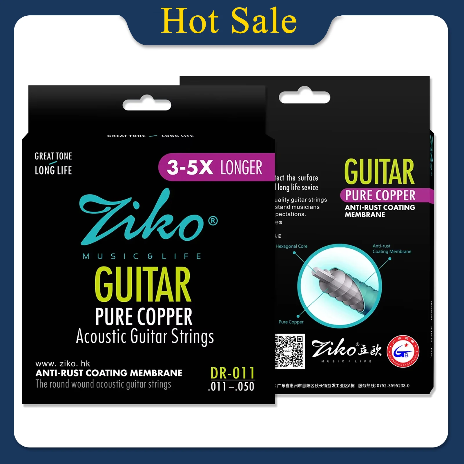 ZIKO Acoustic Guitarra Strings DR-011 Hexagonal Steel Core Red Copper Alloy Wound Guitarra Strings Folk Guitar Accessories