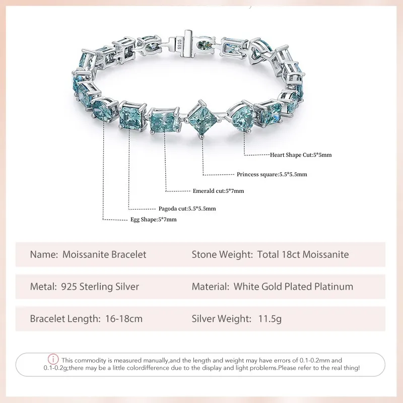 Follow Cloud Irregular Full Original Green Moissanite Diamonds Tennis Bracelets for Women Heart Emerald Cut Diamonds 925 Silver