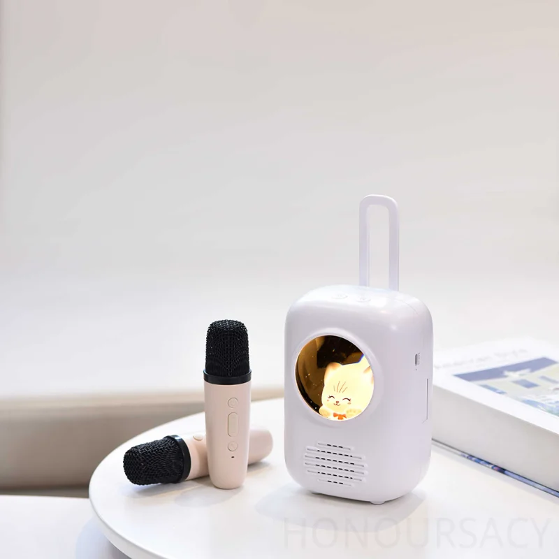

Портативная HIFI Bluetooth 5.3 колонка-караоке для детей, миниатюрная, с LED-лампой, в дизайне чемодана, с 2 микрофонами