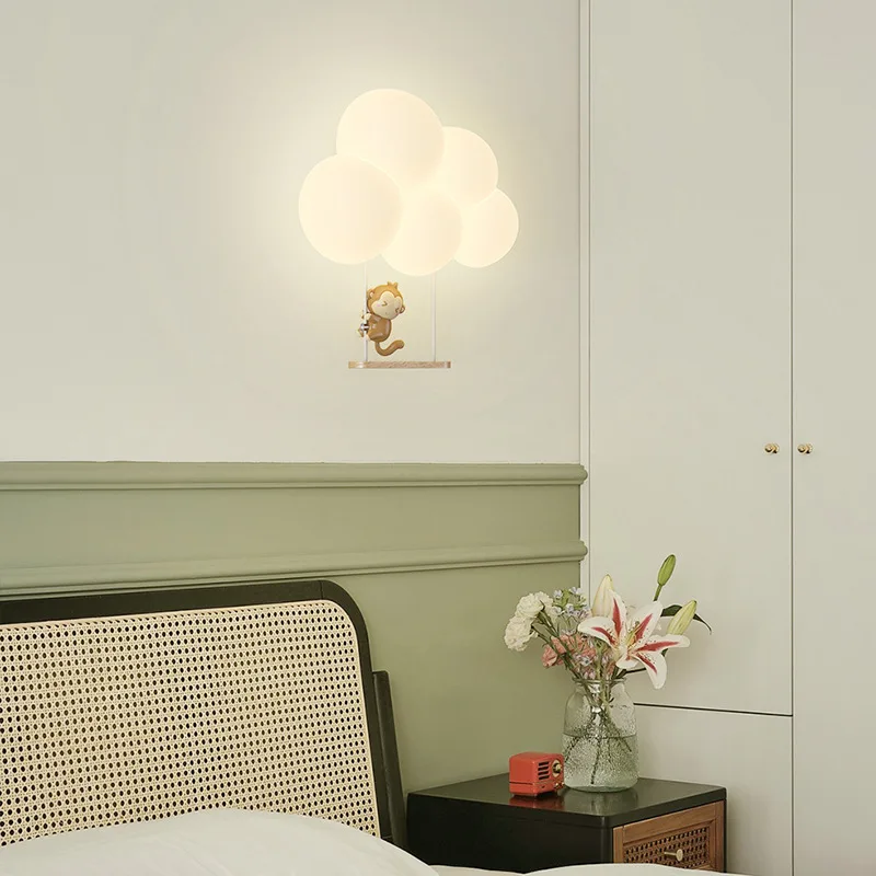 Minimalist Children's Room Wall Lamps Cute Monkey Rabbit Cloud LED Lamp Warm Princess Room Boy Girl Bedroom Bedside Wall Lights