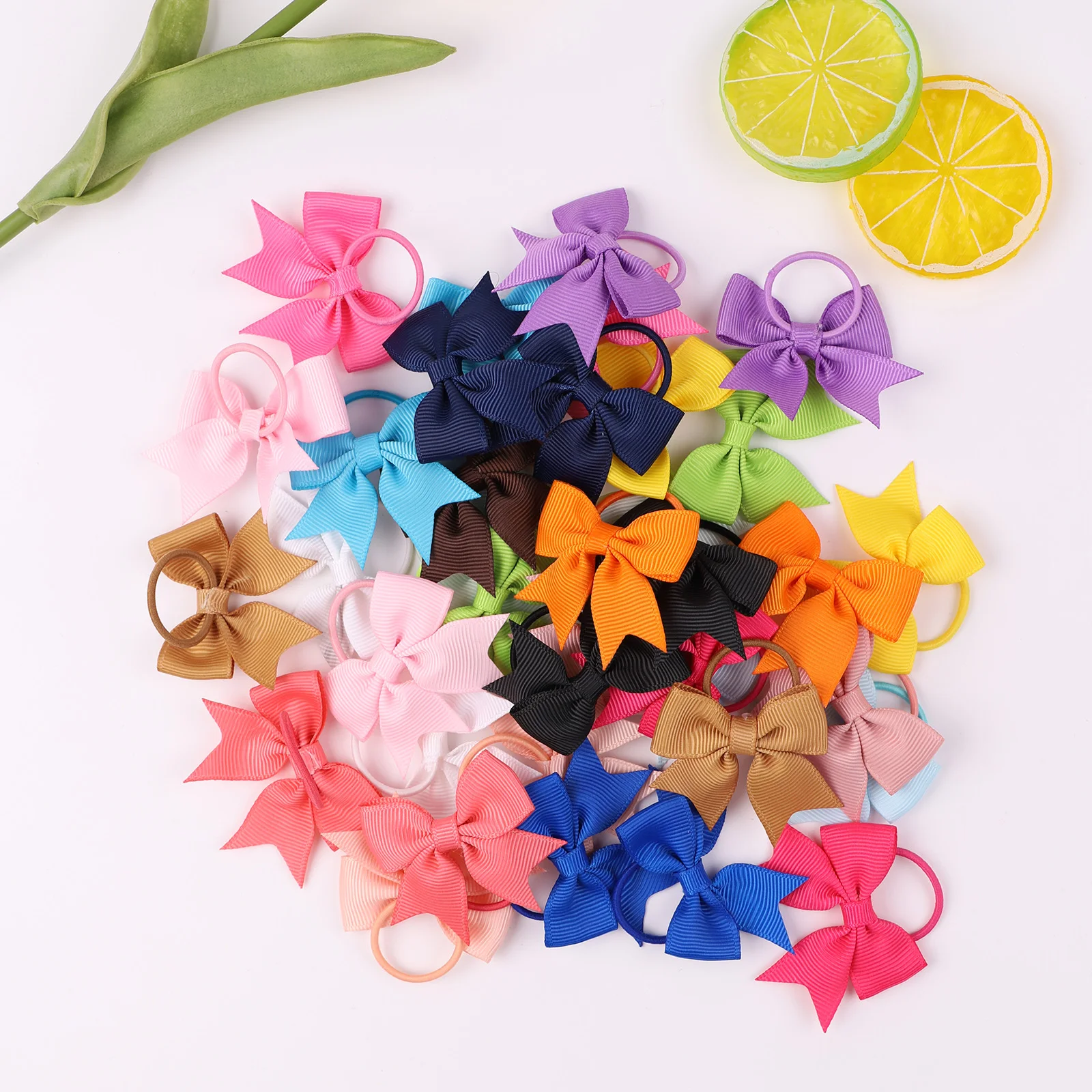 Wholesale 2Inches Solid Color Bows Hair Scrunchies For Kids Girls Grosgrain Ribbon Elastic Hair Band Headwear Hair Accessories