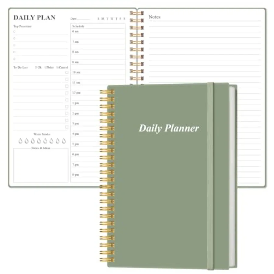 Planificador diario sin fecha - Cuaderno A5 con lista de tareas pendientes, horarios por hora, planificador de citas en espiral para mujeres y hombres, tapa dura de PVC, I