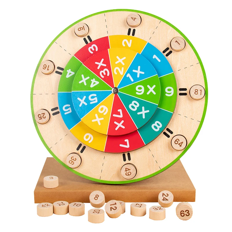 Montessori Math Multiplication Board Wooden Toy Multiplication Turntable Teaching Aids Early Education Learning Math Toy for Kid