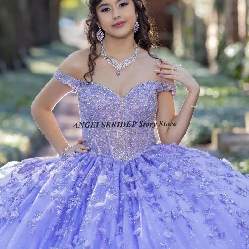 Angelsbridep Лавандовые 2024 элегантные платья для Quinceanera с бусинами аппликация длинное платье для выпускного вечера милое бальное платье платья для дня рождения