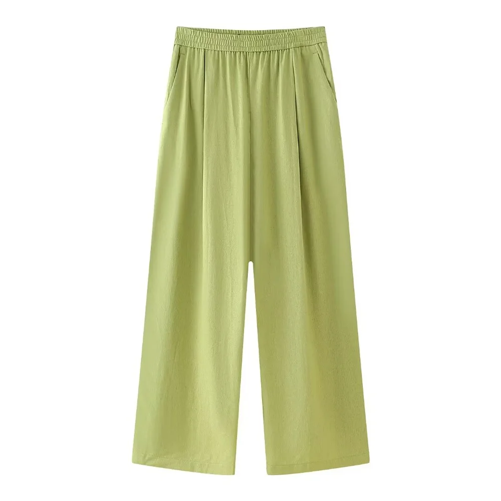 European and American Style 2024 Spring Women\'s New Fashionable and Casual Solid Color Lapel Shirt High Waisted Long Pants Set
