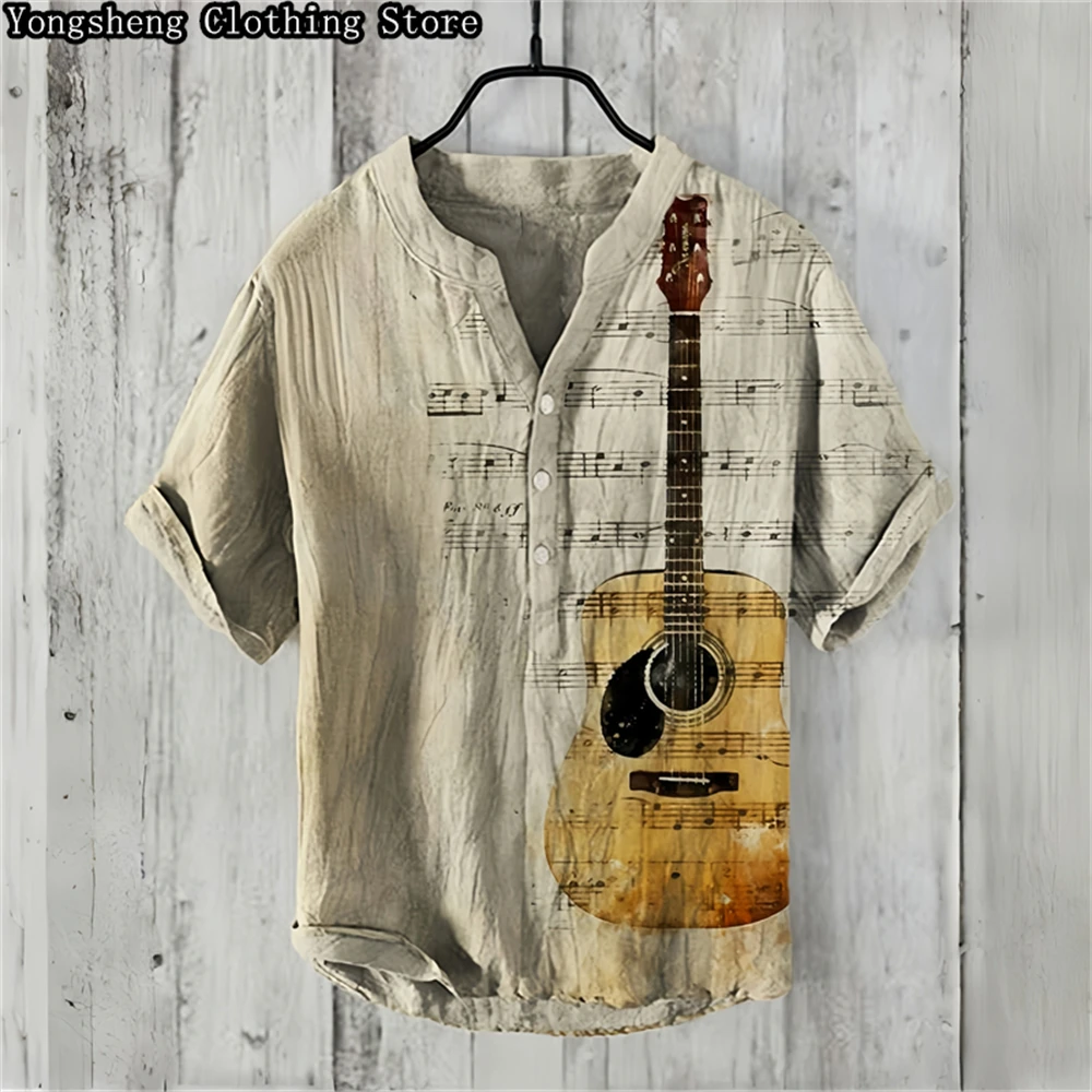 Summer men\'s short-sleeved POLO shirt linen printed shirt fashionable personality element printed large size shirt S-5XL
