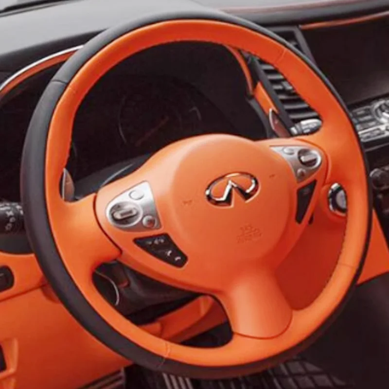 

DIY Full Coverage Steering Wheel Cover for Infiniti FX35 FX37 FX50 QX70 ESQ Braid Orange Interior Leather Accessory