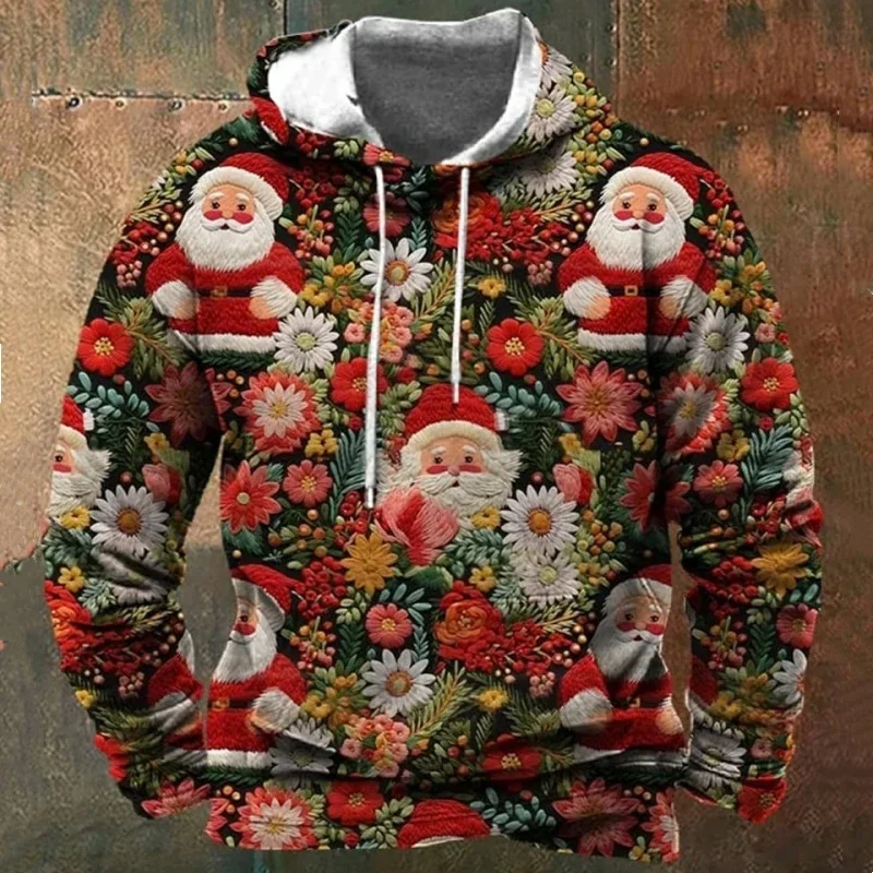 Funny Colourful Santa Claus 3D Print Hoodies For Men Clothes Fashion Cartoon Y2k Christmas Gifts Sweatshirt Xmas Women Pullovers