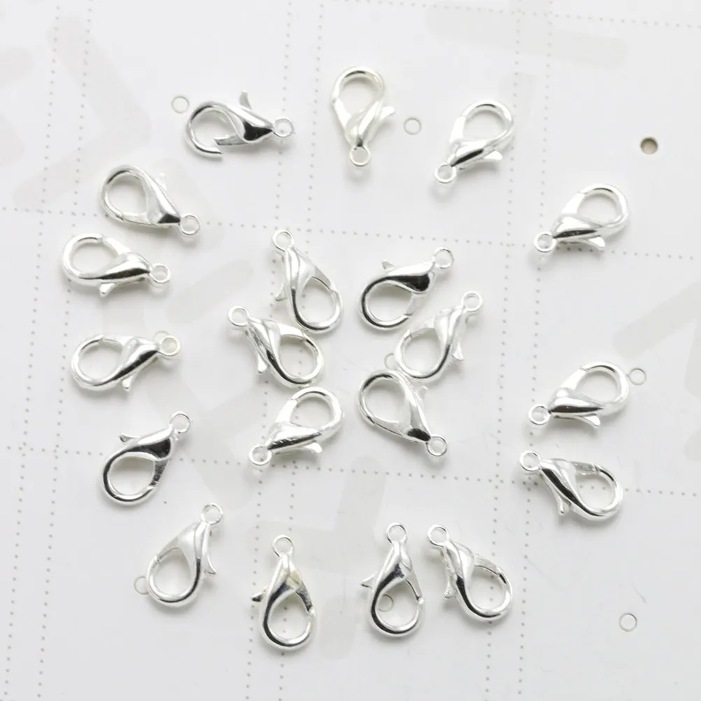 

100 шт. застежек-карабинов из сплава для изготовления украшений, оптовая упаковка для ожерелий, браслетов, поделок своими руками, цинковое серебро