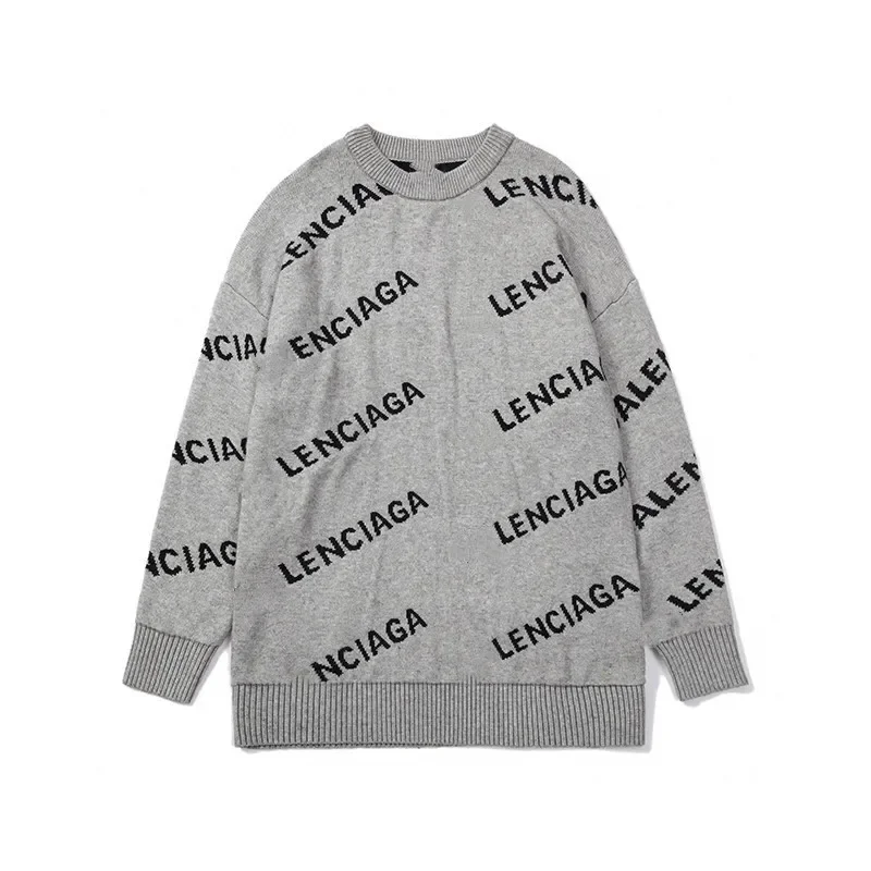 B- Home Paris العصرية 800 جرام سميكة طبقة مزدوجة كامل طباعة رسالة محبوك سترة عالية الشارع سترة العصرية طاقم الرقبة البلوز