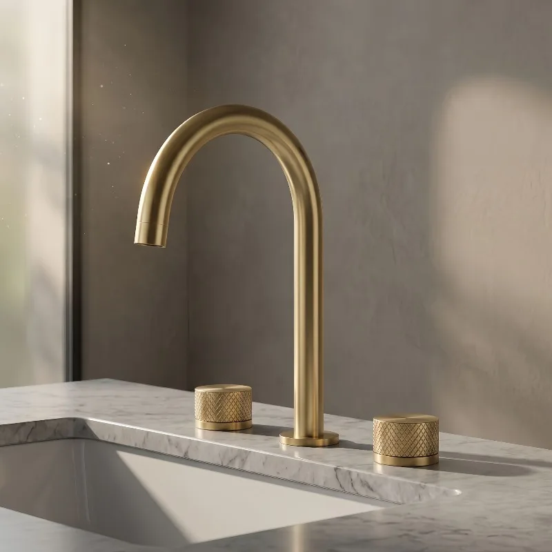 All-copper split three-hole basin faucet, bathroom double-handle face washing table basin hot and cold faucet