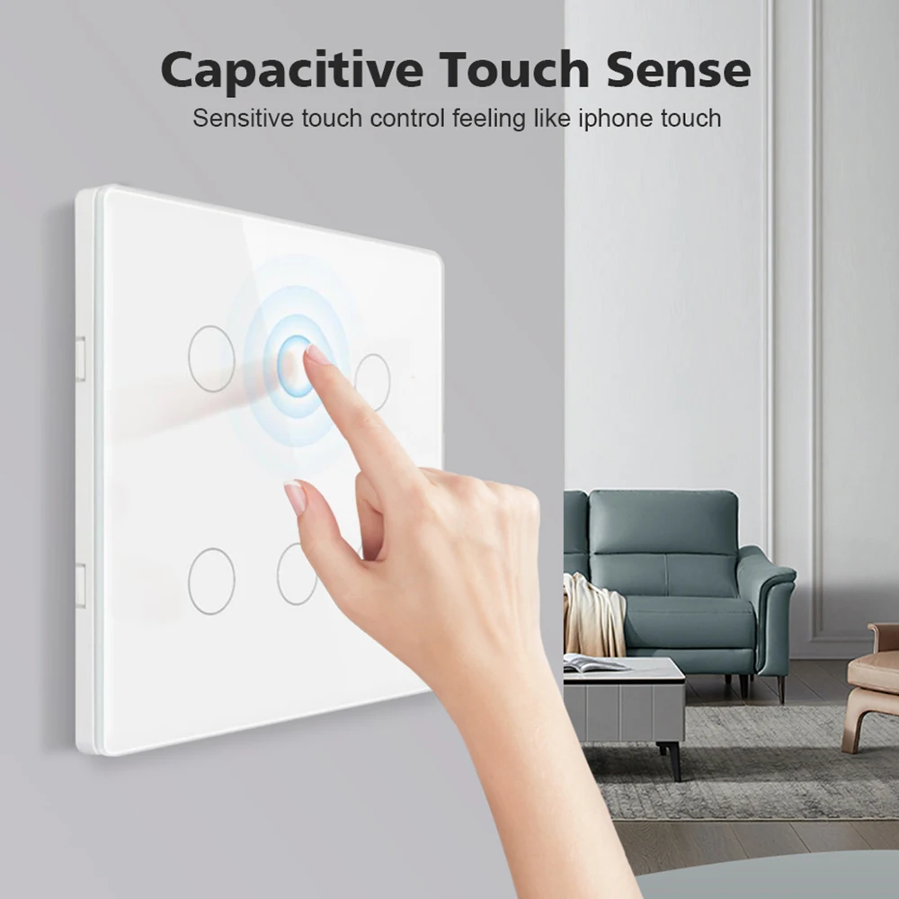 Tuya Smart Life Brazil 4x4 WiFi Wall Light Switch 4/6 Gang Touch Panel Switches APP Voice Control for Alexa Google Home 100-250V