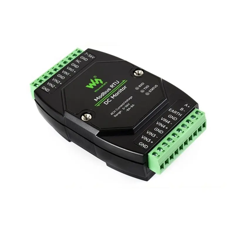 Waveshare DC 7-36V 4-Channel DC Detection Module RS485 Modbus RTU 16-Bit Support Simultaneous Current Output