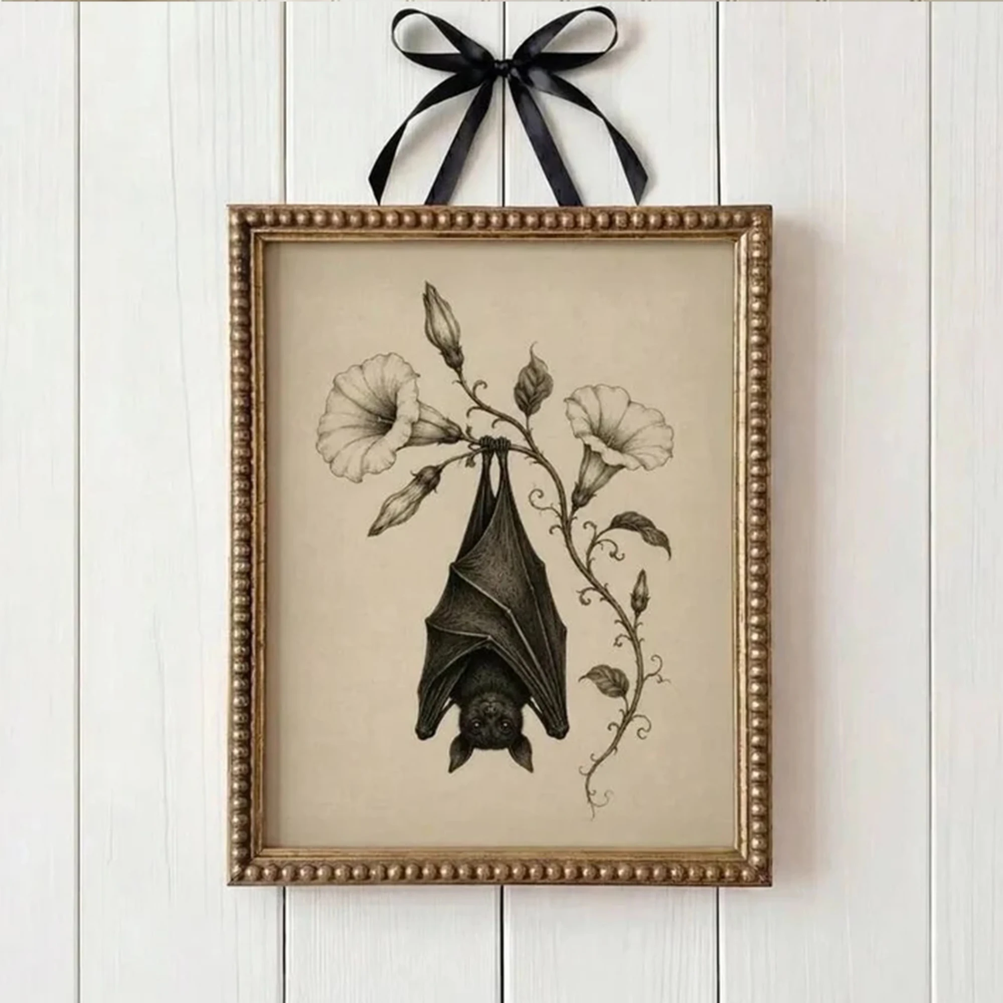 Retro Hanging Upside‑Down Halloween Bat Wall Art Print Canvas Painting Poster Picture For Living Room,Bedroom Home Decor