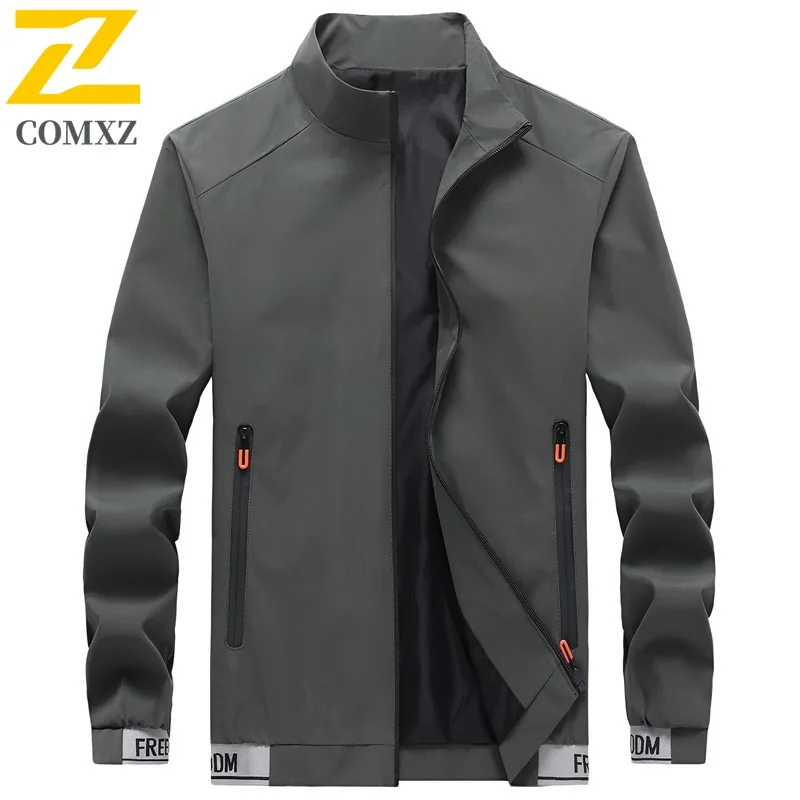 COMXZ 2025 Mens Casual Stand Collar Jacket Spring Autumn Loose Fit Slim Trendy Coat Youth Middle Age Outerwear