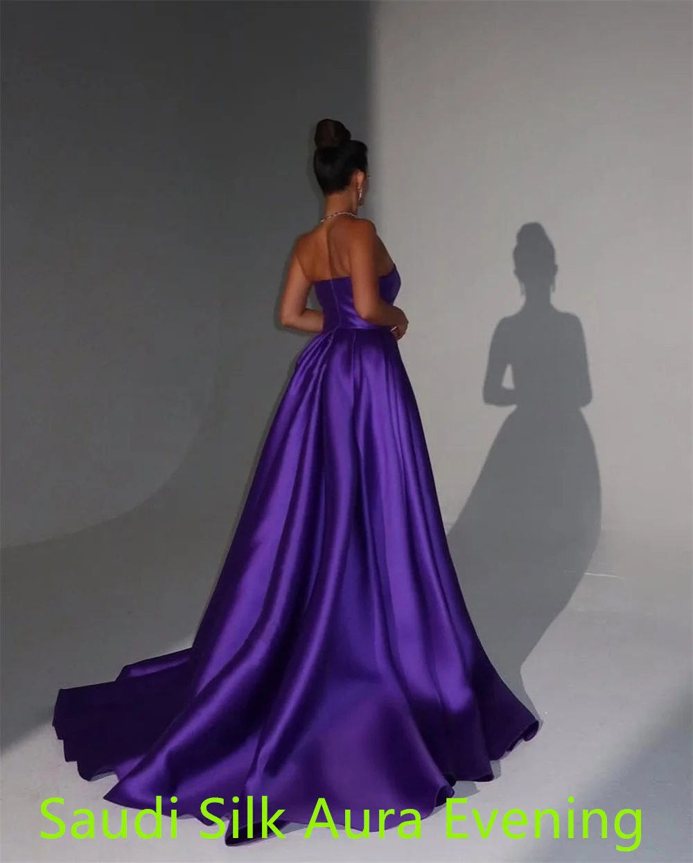 فستان أنيق مخصص من الساتان الأرجواني لحفلات العودة للوطن كلاسيكي بدون حمالات ذيل حورية البحر بسحاب خلفي مخصص رداء السهرة #4