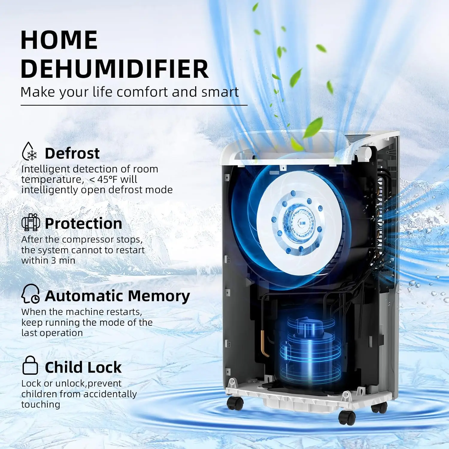 Dehumidifier for Basements and Home-with Drain Hose,Efficient,Energy-with Dual Protection and 4 Smart Modes,24H Timer,Defrost,fo