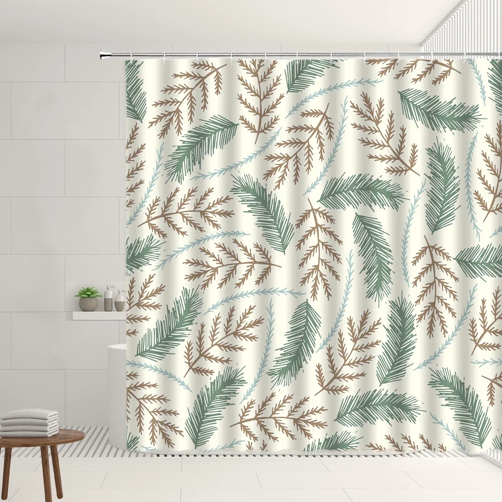 Green Leaves Shower Curtain Sets Flowers Green Plants Morden Simple Bathroom Bathtub Decorate Screens Washable Hanging Curtains