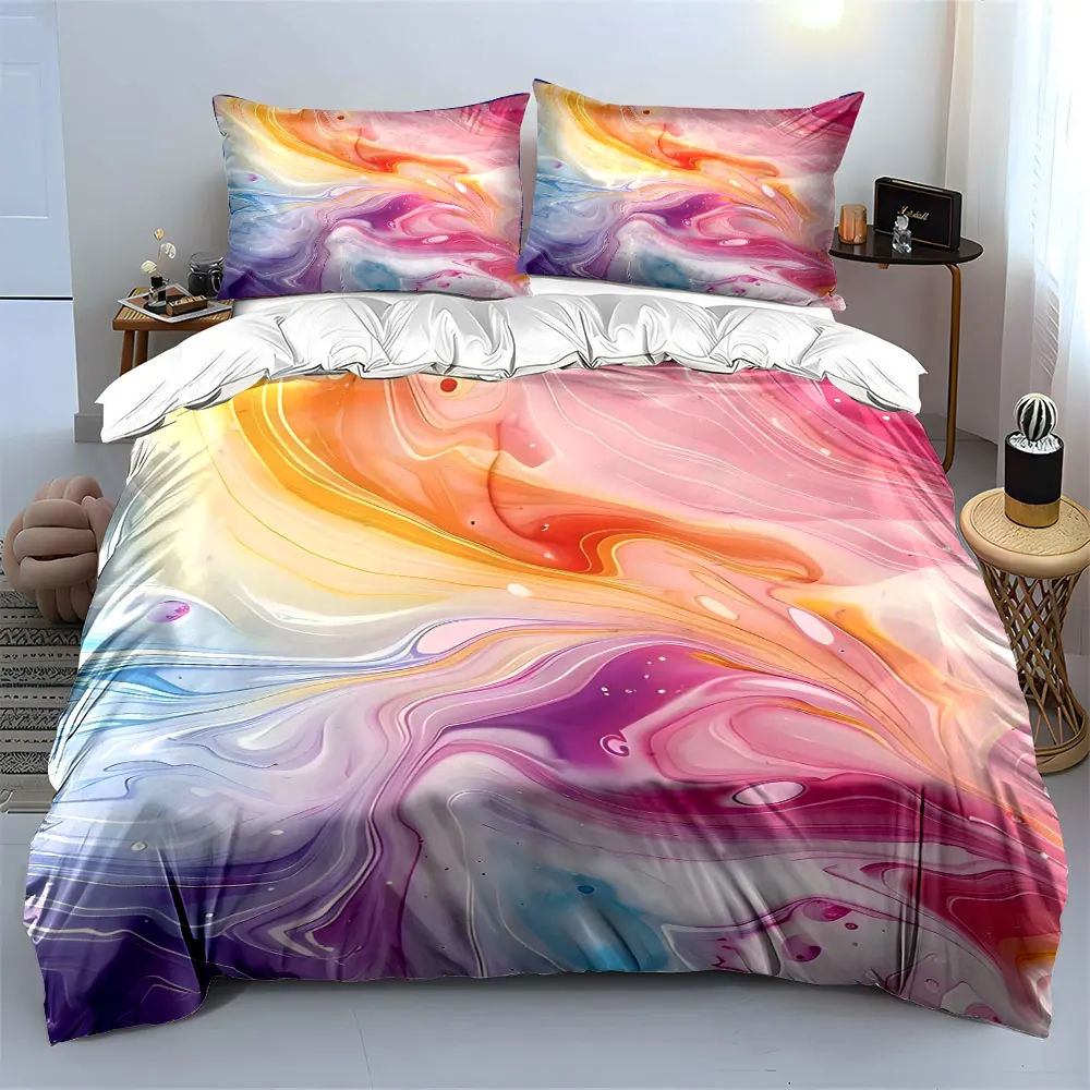 Colorful Fluid Art Texture Print Bedding Set 1 Duvet Cover 2 Pillowcases for Adult and Children Luxury Gift Full Size