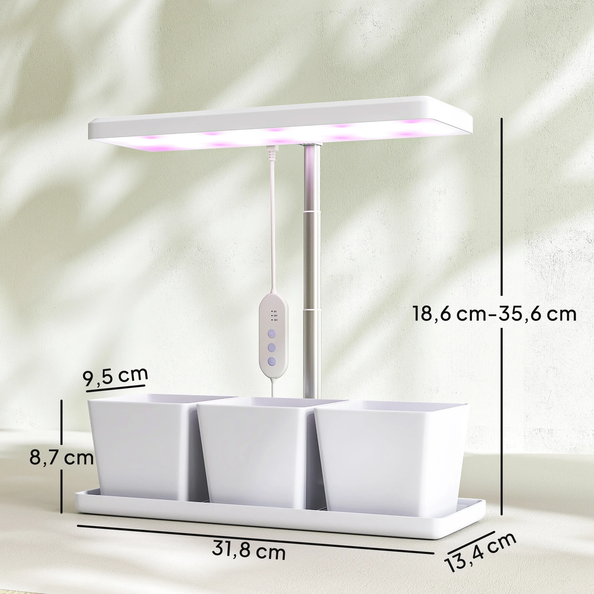 10W Full Spectrum LED Grow Light with 3 Flower Trays, 31.8 x 13.4 x 35.6 cm, White