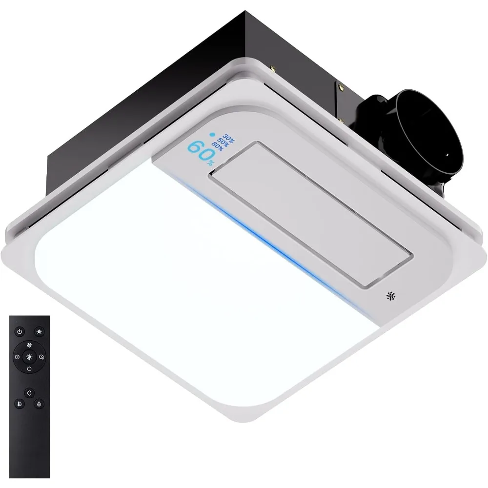 

Quiet 190 CFM Bathroom Exhaust Fan with Humidity Sensor, Light, and 1800W Heater, 1500LM LED, Remote Control