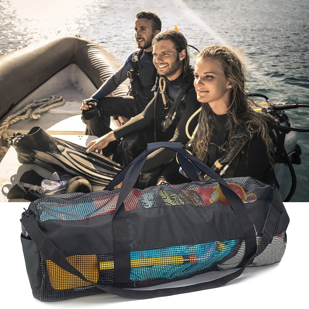 Multifunctional Mesh Tote with Adjustable Strap Snorkeling Equipment Storage Bag Large Capacity for Surfing Swiming Scuba Diving
