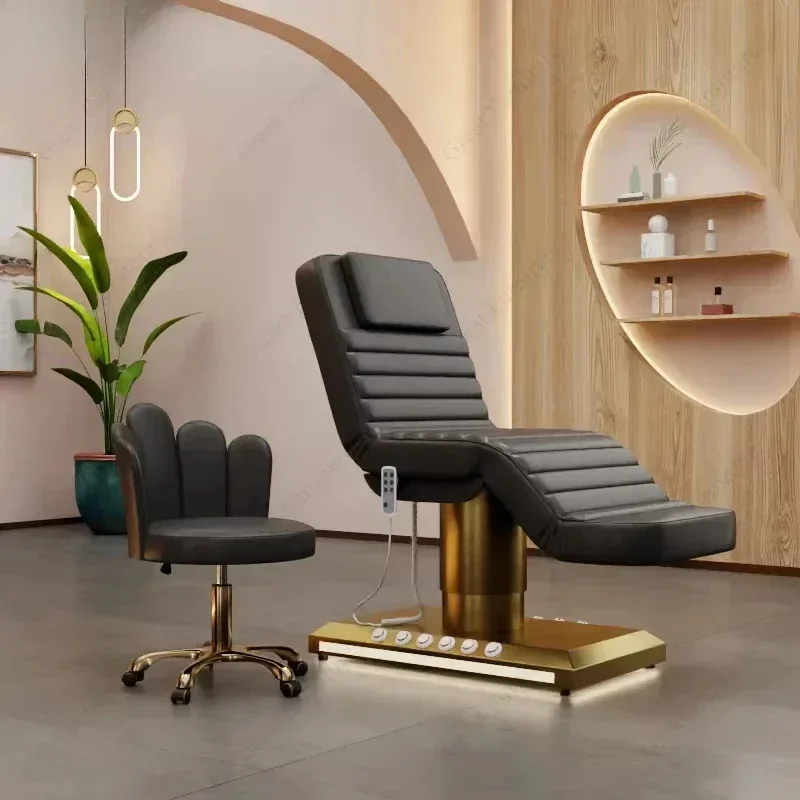2026 Hot Sale Luxury Beauty Salon Electric Beauty Bed 3 Motors Gold Stainless Steel Base