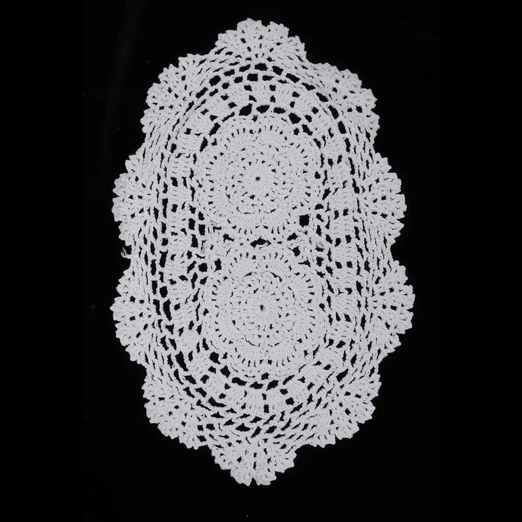 Handmade Crochet Lace Placemats Doilies, Oval, White, 15 x 11 inch, Shop Table Design Decorative Crafts Home