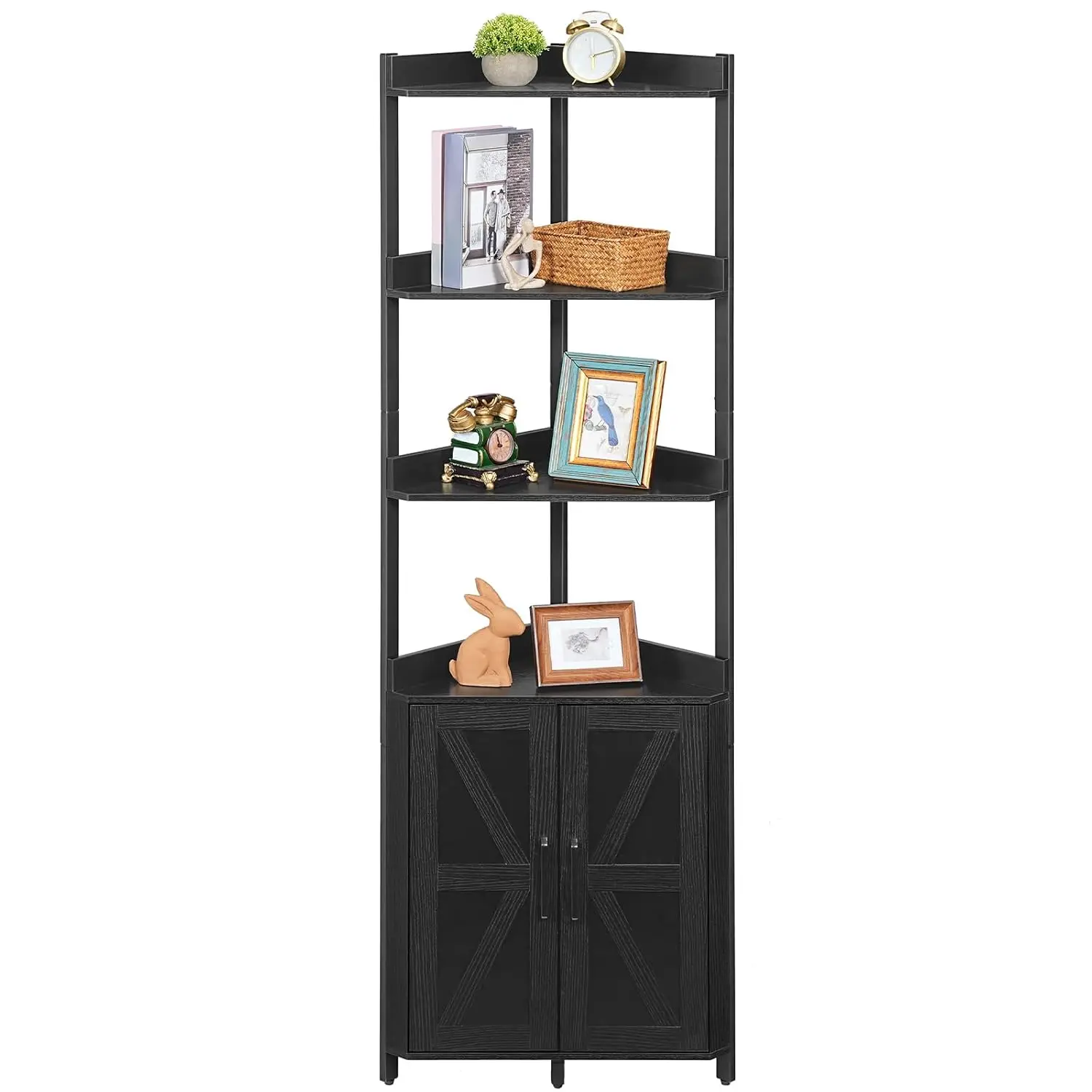 

Corner Shelf with Storage, Tall Corner Storage Cabinet, 5-Tier Corner Bookshelf with Protective Fence, for Living, Customized