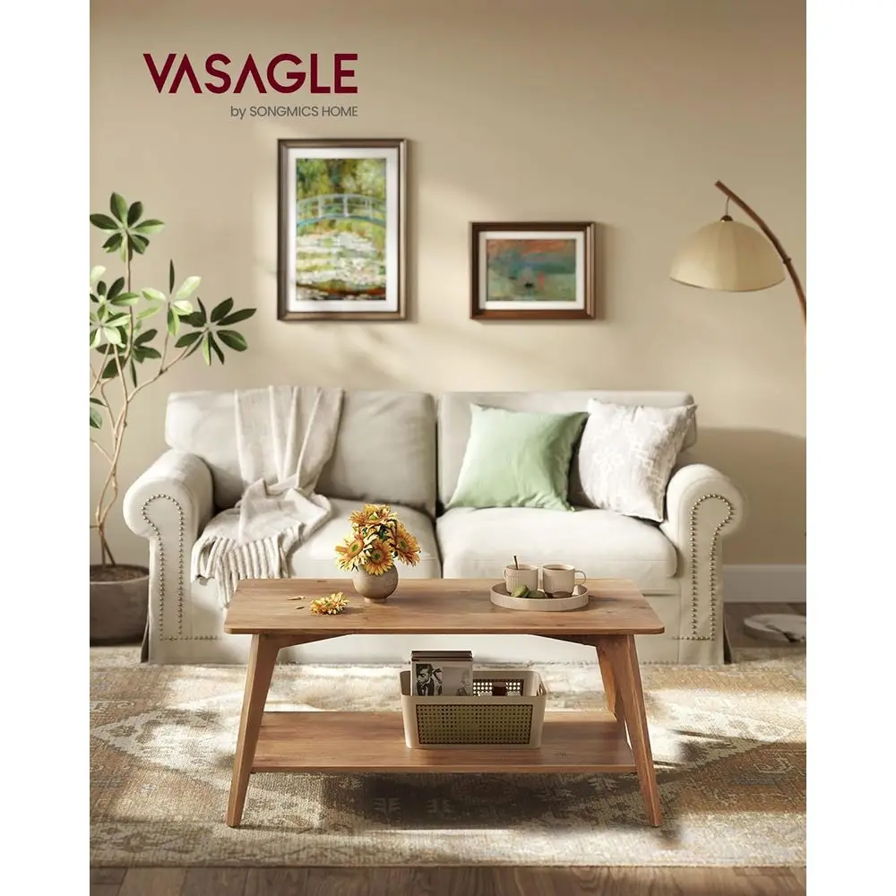 ハニーブラウン 2段収納コーヒーテーブル、21.7x39.4x17.7、簡単組み立て、リビングルームに最適、MAEZOコレクション ULCT249K01