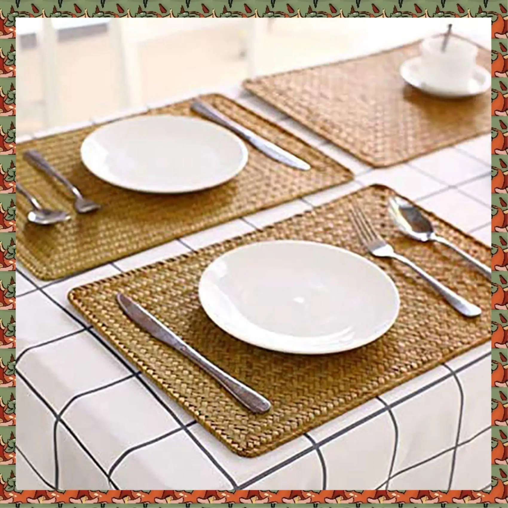 ABLQ Pack Of 6, Natural Seagrass Place Mat, 17.7Inch X 12Inch, Hand-Woven Rectangular Rattan Placemats