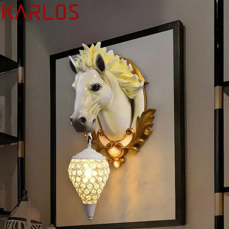 KARLOS Lámpara de pared de cabeza de caballo contemporánea personalizada y creativa sala de estar dormitorio pasillo decoración luz de iluminación