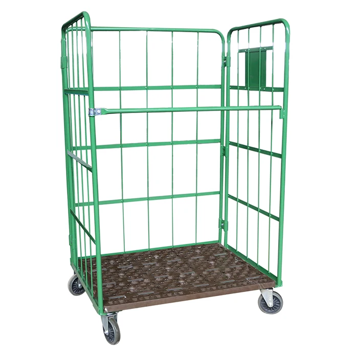 Three Sided Open Front Mesh Pallet Steel Foldable Storage Trolley Carts TC4631 Logistic Tool Carts