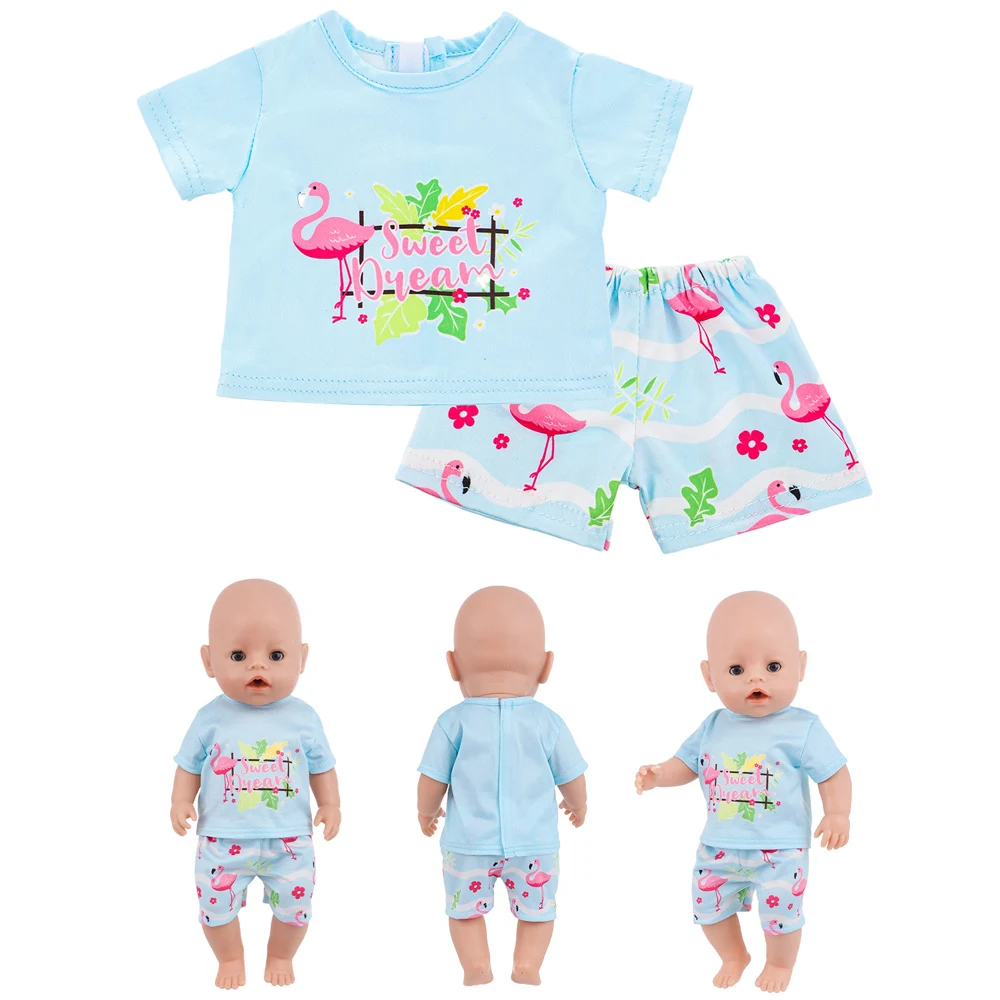 Cartoon-Giraffe-Pyjama für 43 cm große und 18-Zoll-Babypuppe, süßer Flamingo-Faultier, wiedergeborene Puppenkleidung, Mädchenspielzeug, Geschenk unserer Generation