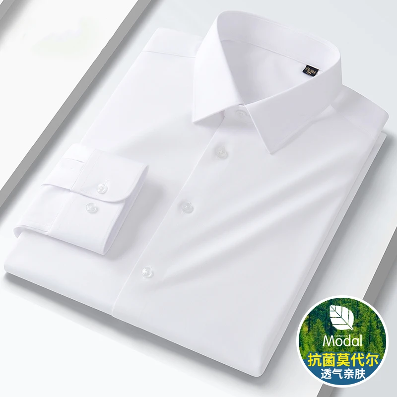 New Quality Anti-Wrinkle Men Shirt Long Sleeves Dress Shirts For Men Slim Fit Camisa Social Business Blouse White Shirt S-5XL