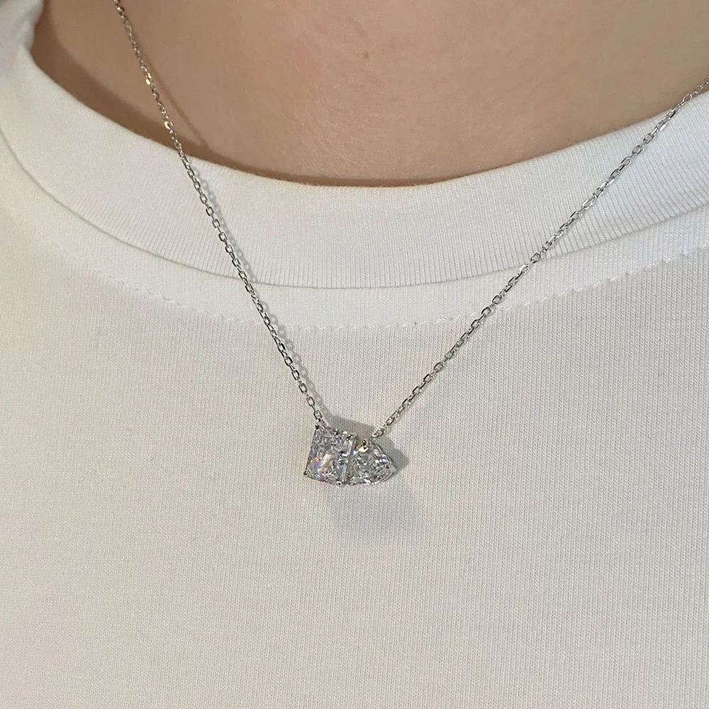 1.5cttw Heart/Radiant Cut Diamond Moissanite Pendant Necklace for Women 925 Sterling Silver Plated 18K Gold Neck Chain Jewelry