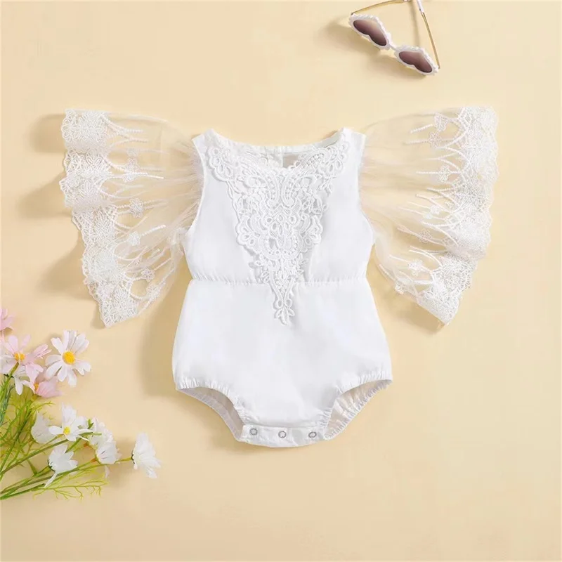 Wankitoi Newborn Baby Girl Summer Romper Dress Sleeveless Ruffle Embroidery Tulle Button  Photo Shoot Jumpsuit