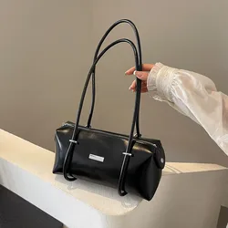 Vintage Brand Handbag For Women Pu Leather Shoulder Bag Large Capacity Simple Black Square Bags Hot Girl New Underarm Bag